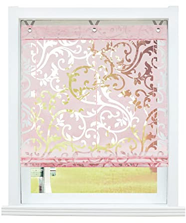 SCHOAL Raffrollo ohne Bohren Raffgardinen Ausbrenner Gardinen Transparent Ösenrollo Vorhänge mit Ösen 1 Stück BxH 80x130 cm Rosa