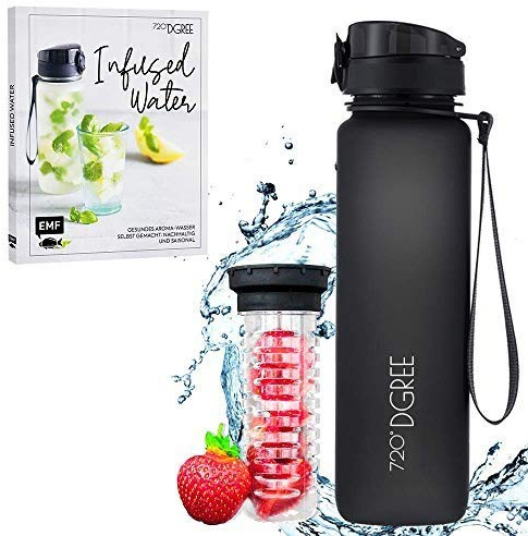 720°DGREE Bundle: Trinkflasche uberBottle + Rezeptbuch mit erfrischenden Sommerrezepten - 1500ml- softTouch +Fruchteinsatz - Leckere Getränke für Schule, Sport, Fitness, Gym, Wandern, Outdoor
