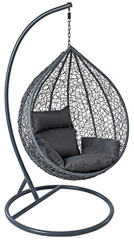 ESTEXO Polyrattan Hängesessel Hängekorb mit Gestell Rattan Hängestuhl Sessel Anthrazit