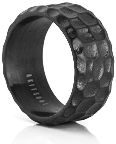 Akitsune Terra Bague | Rocher Granite Martel Bague Hommes Acier Inoxydable Concepteur Noir Mat - US 10