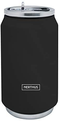 Nerthus FIH 787 Lata Isotérmica Doble Pared color Negro 330ml, Acero Inoxidable, junta Silicona, Libre de BPA, 18/8, 330 ML