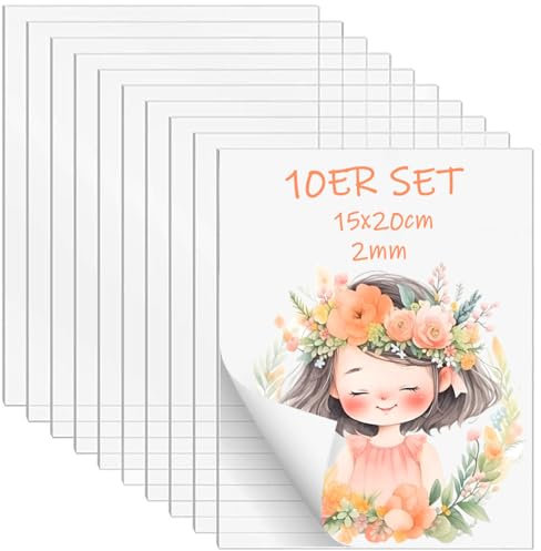 XUBX 10 pezzi Fogli Acrilici Trasparenti, Lastra acrilica trasparente in plexiglass, 150x200x2 mm, Trasparente Acrilico Lastra Plexiglass per la Sostituzione del Vetro della Cornice per Foto, Pittura