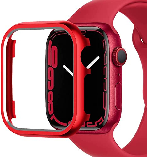 Miimall Schutzhülle Kompatibel mit Apple Watch Series 7 41mm 45mm, Aluminiumgehäuse Rahmen Metall Stoßstange Cover, Kratzfester Stoßfest Schutz Case für Apple Watch Series 7 45mm Rot