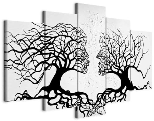 B&D XXL - Leinwandbild Abstrakt Liebe Natur, 150x75 cm, 5-teilig, modern | Hochwertige Leinwand, sofort aufhängbar, ideal fürs Wohn- oder Schlafzimmer, wasserfest und lichtecht, langlebig, stilvoll