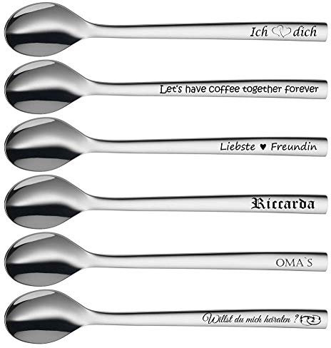 WMF Nuova Latte Macchiato Kaffee Löffel mit Gravur nach Wunsch Edelstahl 19cm (6er Set)
