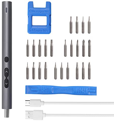 28 in 1, 200 giri/min, 0,35 Nm, coppia, batteria di tipo C, ricaricabile, multiuso, set di punte per trapano a vite, mini utensili elettrici, cacciavite multifunzione con luce LED per la riparazione