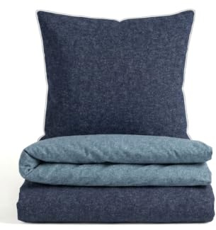 biberna Premium-Melange-Flanell Bettwäsche 135x200 cm blau – Biber 2-teilig | 100% Baumwolle, wärmend & weich | Kissenbezug 80x80 cm | Paspel & Reißverschluss | Winter-Bettwäsche Uni | Modell 0840500