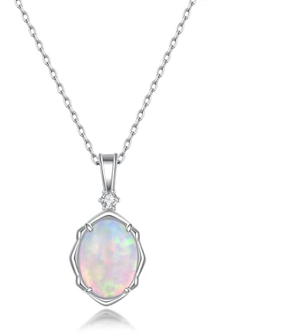 PHNIBIRD Halskette Damen Silber mit Opal Schmuck Geschenk für Frau 45+5cm | Hypoallergen Kette,Tägliches Tragen,Opal Schmuck Geschenk