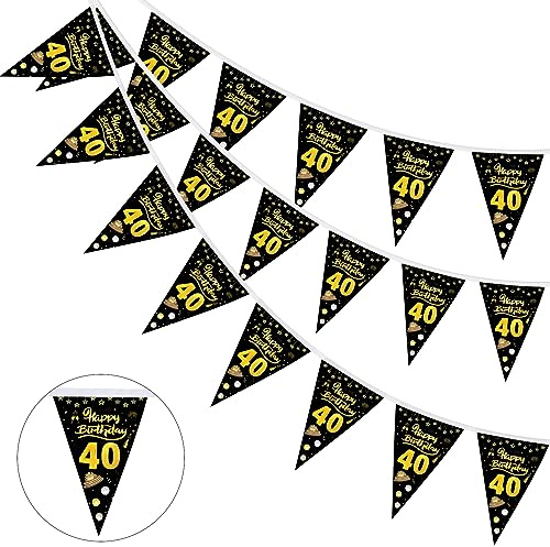 GoldRock Girlande Deko 40 Geburtstag Mann Frauen, 40 Geburtstag Deko Banner,Wimpelkette 40. Geburtstags Outdoor, Happy Birthday Girlande 40 Jahre,40 Geburtstage Tischdeko,40er Geburtstagsgirlande