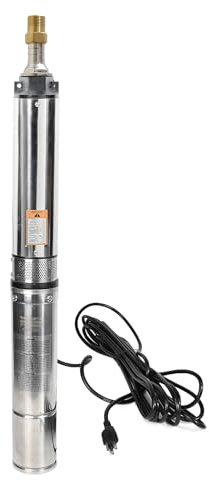 Deep Well Submersible Pump,1 hp 115V Well Pump, 33 GPM, 207FT Max Head, Stainless Steel, 4 OD with 33 Feet Electric Cord