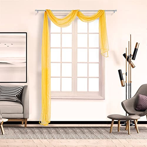 SCHOAL Voile Querbehang Transparenter Freihandbogen Uni Freihanddeko einfarbig Deko Gardinen Dekoschals Vorhang Wohnzimmer Gardinenschals 1 Stück HxB 90x400cm Gelb #1