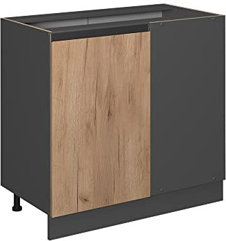 Vicco Eckunterschrank R-Line, Goldkraft Eiche/Anthrazit, 86 cm J-Shape, ohne Arbeitsplatte