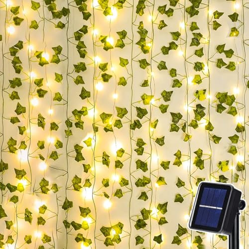 Dekofun Guirlande Solaire Exterieur Jardin 10M 100 LED Lierre Artificiel Guirlande Lumineuse,8 Modes Étanche Deco Terrasse Exterieur pour Jardin Balcon Chambre porte, Cour Fête Decoration