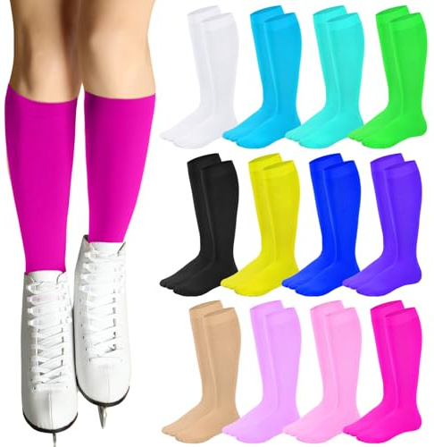 Toulite 12 pares de calcetines de patinaje artístico, calcetines de patinaje sobre hielo para mujeres y niñas, calcetines opacos ligeros, Colores elegantes., Talla única