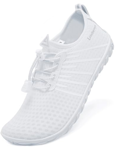Limberun Wasserschuhe für Damen und Herren,Badeschuhe,Schwimmschuhe,Wasserschuhe seeigelfest für steinstrand Meer,dusch- & Badeschuhe für Herren, Gummi Erwachsene, weiß 39