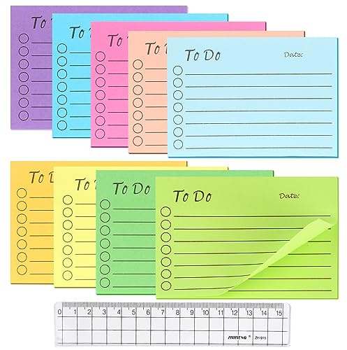 450 ark klisterlappar, att göra lista självhäftande anteckningsblock färgglada linjerade anteckningar superklibbig notes självhäftande lappar med linjal för familj skola kontor (10 x 7 cm)