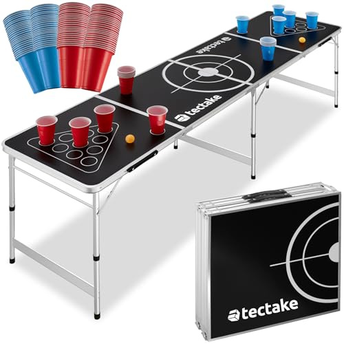 tectake® Professional Beer Pong Table, Lightweight & Foldable with Aluminium Frame & Carry Handles, Incl. Accessories for Adult Party Games, Drinking & Fun, Beer Pong Set for Game Nights, Parties, NYE