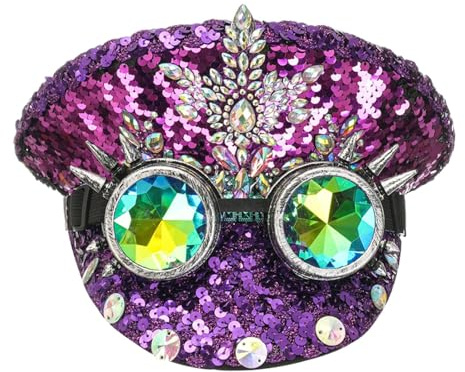 F Fityle Gothic-Hut, Partyhut, Glitzer-Pailletten-Kopfbedeckung, Strass-Brauthut für Karneval, Verkleidung, Bühnenshow, Braut, Hochzeit, Geburtstag, lila