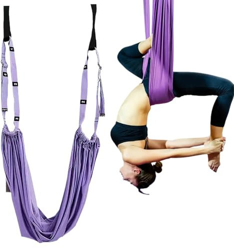 YANGUN Yoga Hängematte, Yogatuch zum Aufhängen, Yoga Stretch Hängematte, Nylon Anti-Schwerkraft Hängematte Schlinge, für Reha Pilates Ballett Cheerleading Spagat Gymnastik, Lila 1Stück