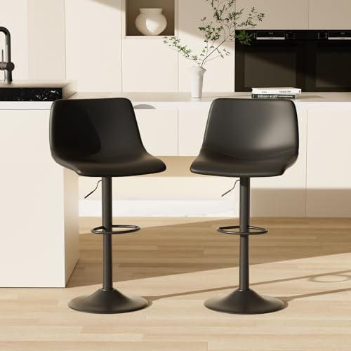 Hawthyhome Drehbare Barhocker 2er-Set, Moderne Barhocker in Thekenhöhe, Barstuhl aus Kunstleder mit Rückenlehne und Metallbeinen,für Kücheninsel, Kneipe, Wohnzimmer