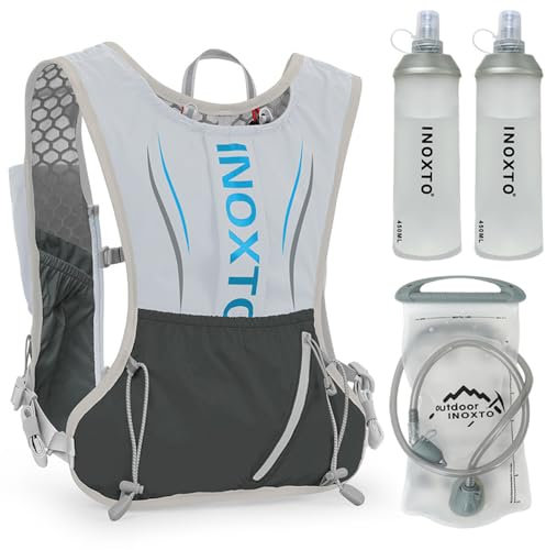 Kavolet 5L Ultraleicht Trinkrucksack Trail Rucksack Trinkweste Hydration Pack Fahrradrucksack für Marathoner, Laufen, Camping, Wandern, mit 1,5-l-Trinkblase und 2 weichen 450-ml-Wasserflaschen