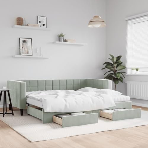 qohoio Tagesbett Ausziehbar mit Schubladen Hellgrau 90x200 cm Tagesbett Ausziehbar Bett Mit Stauraum Bett Zum Ausziehen Bett Mit Schubladen Samt - 3196763