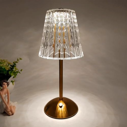 SENECESLI Schnurlose Tischlampe, Wiederaufladbare Dekorative Nachttischlampen, LED-Schreibtischlampe, Dimmbare Kristall-Tischlampe, 3 Farben Kabellose Lampen