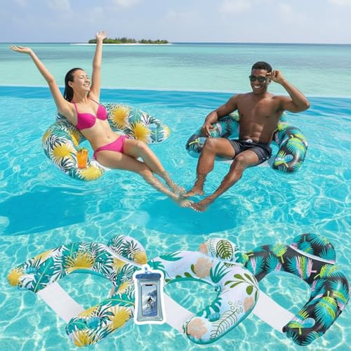 Auspicious Rain 3 Pack Inflatable Pool Floats for Adults with Cup Holders & Headrest - Heavy Duty PVC Lounge Chairs, Summer Pool Party Floats 2025