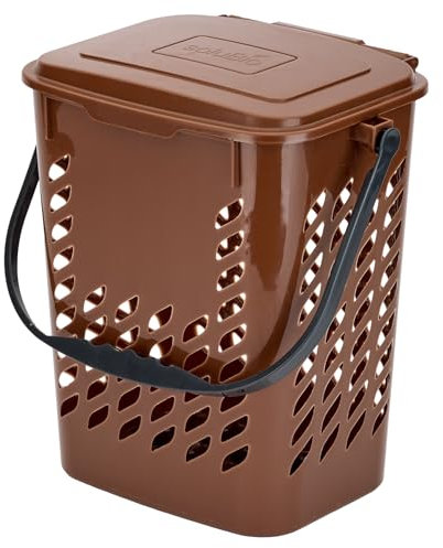 Poubelle à Compost de Cuisine 10L pour déchets organiques – Bio-Seau aéré Anti-odeurs, avec Couvercle pour la Collecte biodéchets Alimentaire, Marron