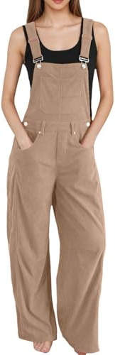 KBOPLEMQ Peto de pana elástico informal para mujer, mono elegante con bolsillos, primavera y verano, pantalones con tirantes, informales, holgados, con tirantes, O Khaki, S