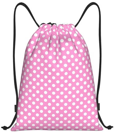 Tunnelzug Gymsack Vintage Tupfen Rosa Klapprucksack Faltbar Gymnastikbeutel Mädchen Schultertasche, Für Strand, Schule, Yoga, 36x42cm