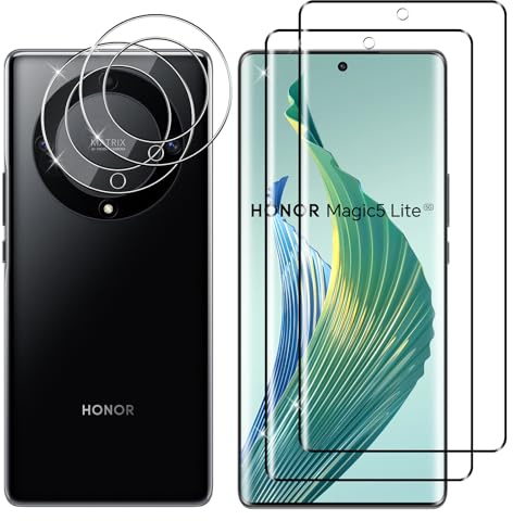 Lutree para Honor Magic 5 Lite 5G Protector de Pantalla + Protector Cámara, [2+2 Piezas], Sin Burbujas 3D Cobertura Total Cristal Templado, HD Transparente Anti-Arañazos Película Protectora