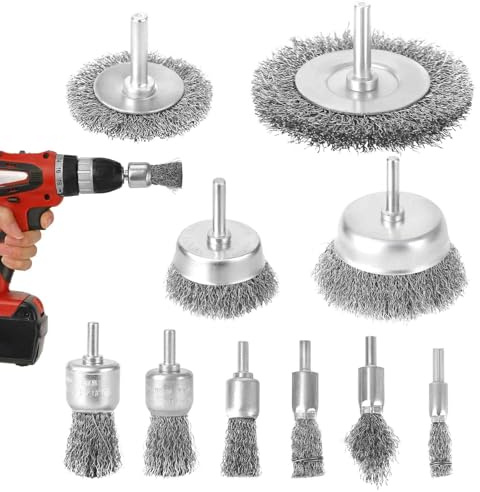 10-teiliges Drahtbürste Set für Bohrmaschine, Drahtrad für Bohrer, 1/4 Zoll-Schaft,Kohlenstoffhaltiger Stahl Drahtbürsten Befestigungsset,Ideal zum Reinigen von Rost,Holz,Entfernen von Farbe,Polieren