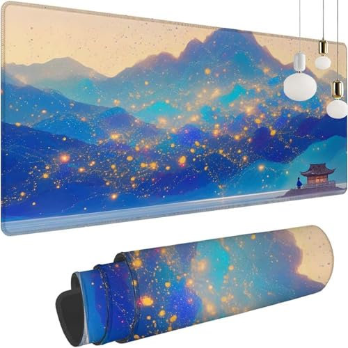 Abstrait Montagne Gaming Tapis de Souris XXL, 1400x600x3mm Clavier Souris Gamer Tapis Bureau avec Base Anti-Dérapage, Améliore la Précision et la Vitesse, Mouse Pad Imperméable pour Maison,Bureau Z-93