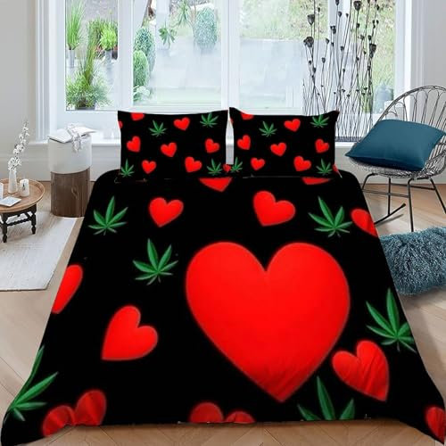 HOGDISAJD Forma del cuore rosso Reversibile Copripiumino Stampa di Graffiti Stampato Con Cerniera Biancheria Da Letto Per E 2 Federe ﻿ Per Ragazzi E Ragazze Super King（260x220cm）