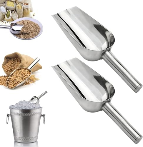 Lot de 2 pelles à glace, à farine, pelle à nourriture, petite pelle, pelle à glaçons, pelle à farine, en acier inoxydable, pour farine, café, nourriture, bonbons, pour cuisine, bar, buffet, fête