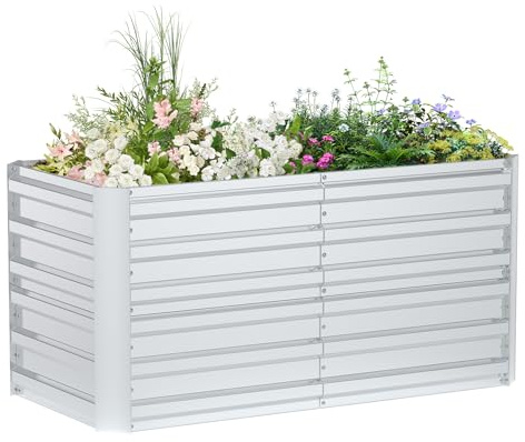 LZQ Hochbeet Metall,435L Pflanzkasten Hochbeete für Garten,Rostfreies Stahlblech Kräuterbeet, Verzinktes Gemüsebeet Pflanzenbeet zum Anbau von Gemüse, Blumen, 120x60x58 cm Rechteckigl,Silber S