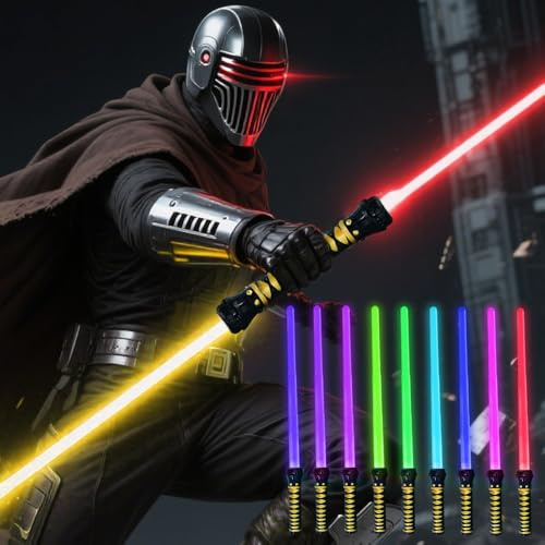 2PCS Light Up Saber with Sound, Retractable Light Saber Sword Toys, 15 Colors Changeable Lightsaber for Star-Wars Roleplay Halloween Dress Up Parties