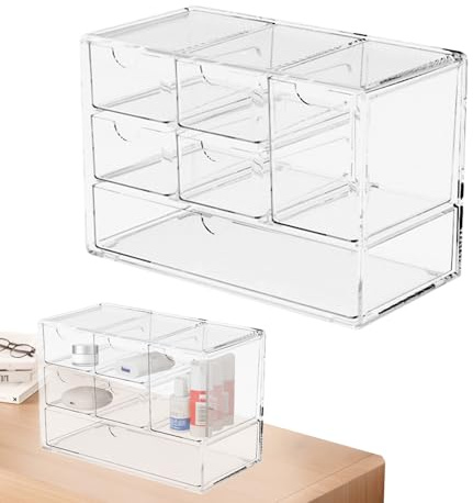 Tiroirs de bureau, tiroirs transparents, 18 x 9 x 12 cm, boîte de rangement compacte pour papeterie, artisanat, fournitures de bureau et maquillage