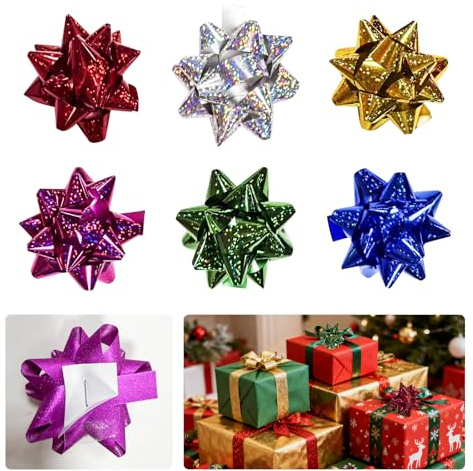 CIYIN geschenkschleifen selbstklebend bunt，Weihnachts-Schleifen30 Stück, 4 Zoll (inch) Laser-Design in 6 (je 5 pro Farbe)