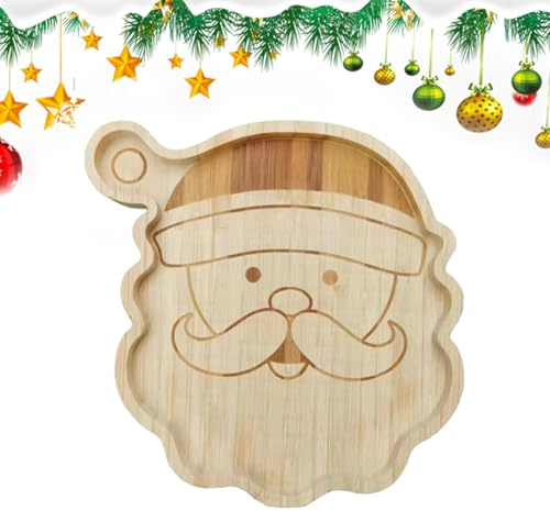 Teksome Plateau de service de Noël – Plateau de service en bois de Père Noël pour fromage | Assiette de présentation de nourriture de cuisine pour fête de vacances, goûter, banquet, pique-nique