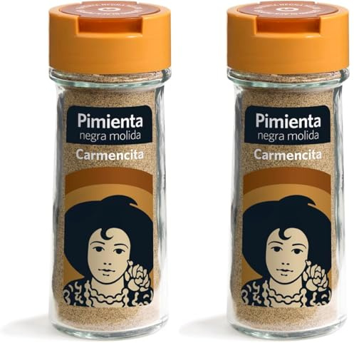 Carmencita Pimienta Negra Molida, Sin gluten, Tarro de Cristal con Tapón Dosificador 52g (Paquete de 2)