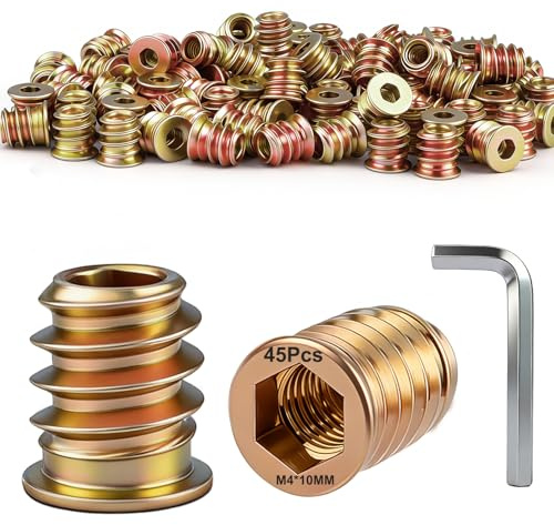 Dshunnc 45 Stück Einschraubmutter M4x10mm Gewindeeinsatz Holz | Rampamuffe M4, Verzinkte Sechskant Einschraubmuttern, für Holzmöbel, Regale, Werkbänke, Gartenmöbel