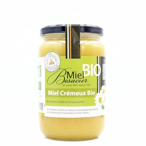 MIEL BESACIER - Miel Bio Crémeux, Texture Onctueuse, Douceur Naturelle Pot 1kg - Lot De 2
