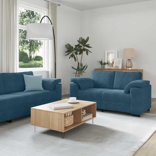 Keeushr 2-teiliges Sofa-Set mit Kissen, Blauer Samt, Polstergarnitur für Wohnzimmer und Büro, Sitzgruppe mit bequemer Sitzfläche und Stabiler Konstruktion