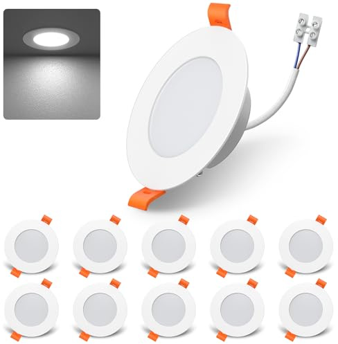 DUSKTEC Einbaustrahler LED Kaltweiß 10 Stück, LED Spots 230V 7watt 660LM | Nicht Dimmbar, Deckenspots Ultra Flach, 68-90mm Lochmaß, IP44 Einbau Spots Weiß für Bad Küche