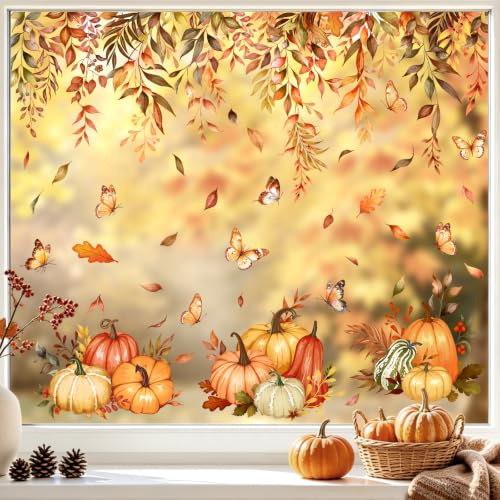 Tanlaby Pegatinas Ventanas Otoño Hojas Calabaza Vinilos Cristales