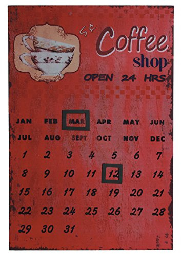 Out of the blue Ewiger Kalender Shabby Vintage Retro Look »Coffee Shop« Metall Rot
