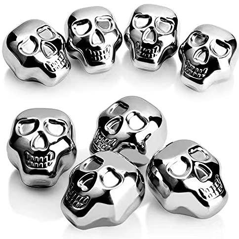 Whisky Steine Edelstahl Eiswürfel SCHÄDEL Ball Set-4 Wiederverwendbare Kühlsteine Geschenkset Ice Whiskey Stones Rocks