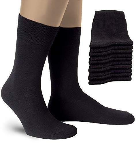 Chaussettes femme 35-38 – Chaussettes noires en coton élégantes bureau business – Chaussette classique confortable et douce mi-mollet – Chaussette pour tailles 35, 36, 37, 38 – Lot de 10